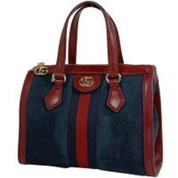 Gucci Ophidia GG Shoulder Bag Tote Web Sherry Handbag Suede Navy Blue Red - Picture 1 of 9